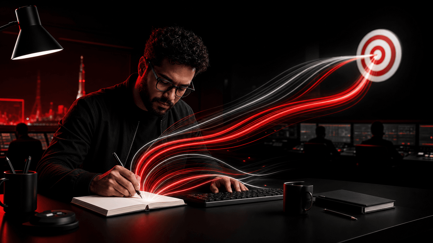 Copywriter escrevendo o texto de um anúncio e de uma página de vendas para um negócio de serviço