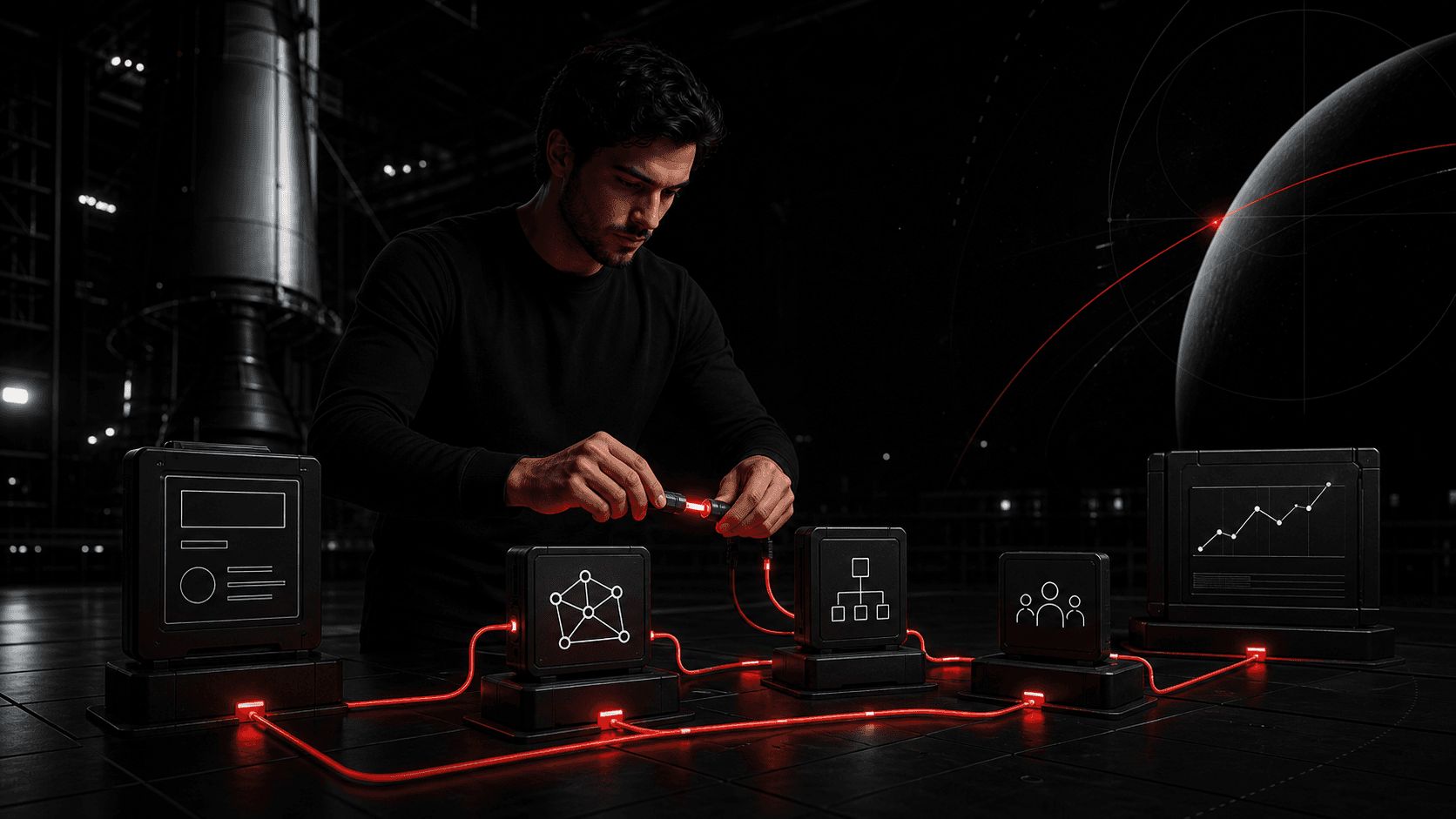 Especialista em inteligência artificial analisando dados de campanha em um painel de marketing